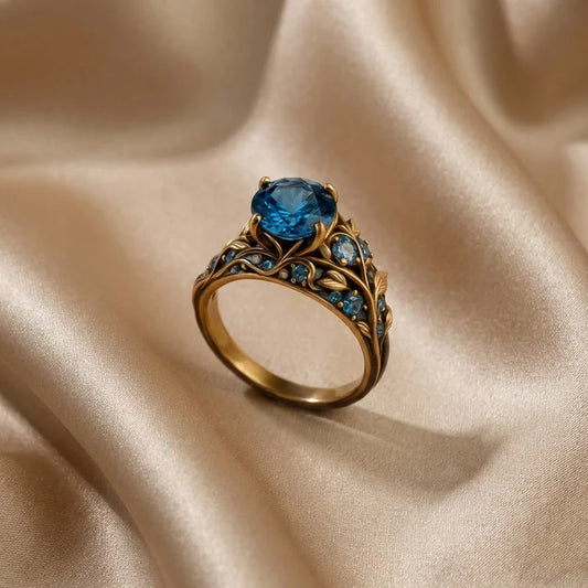 Exotic Blue Crystal Flower Ring